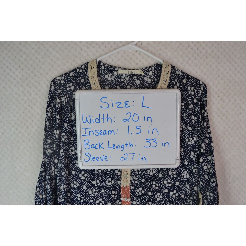 Ellison Women's Large Blue Floral 3/4 Sleeve One Piece Romper - Picture 11 of 13